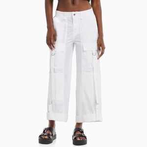 Bershka White Wide-Leg Cargo Trousers